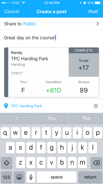 Golf app feed posts